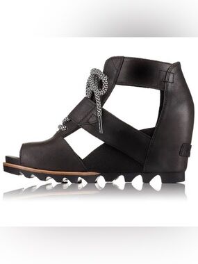 Sorel Women's Leather Joanie Lace Sandal In Black / Sea Salt